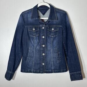 Tommy Hilfiger Jean Jacket Womens Medium Blue Denim Basic Classic Stretch Logo